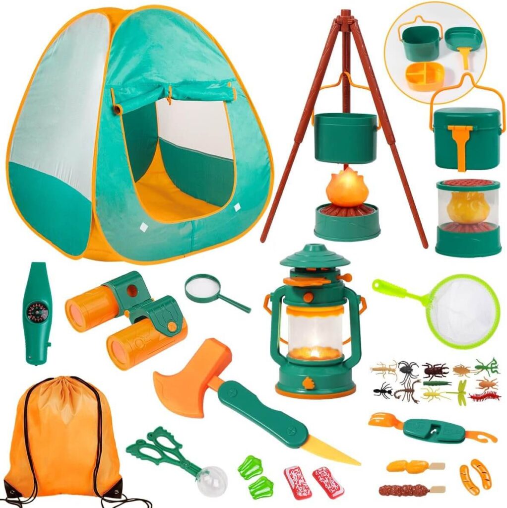 Meland Kids Camping Set with Tent – A realistic camping set with tent and campfire.